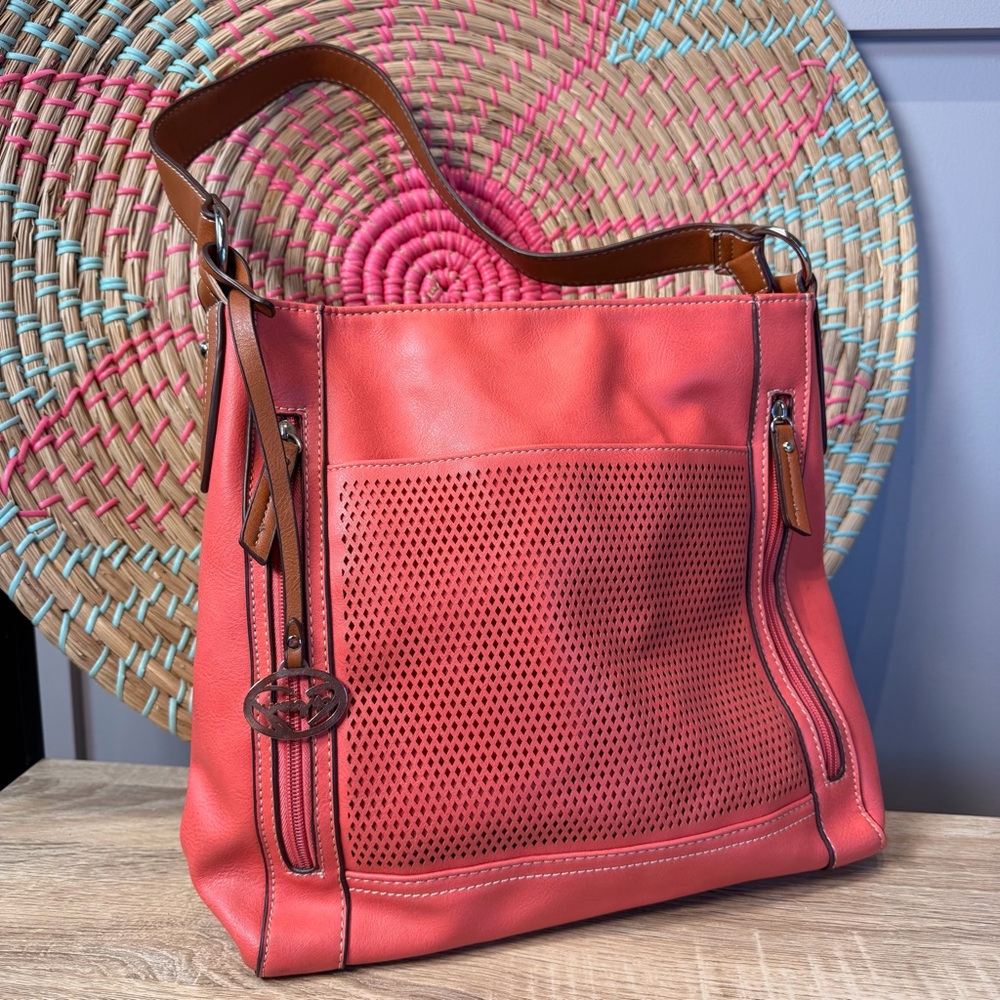 Women’s Perforated Red Faux Leather Shoulder Bag